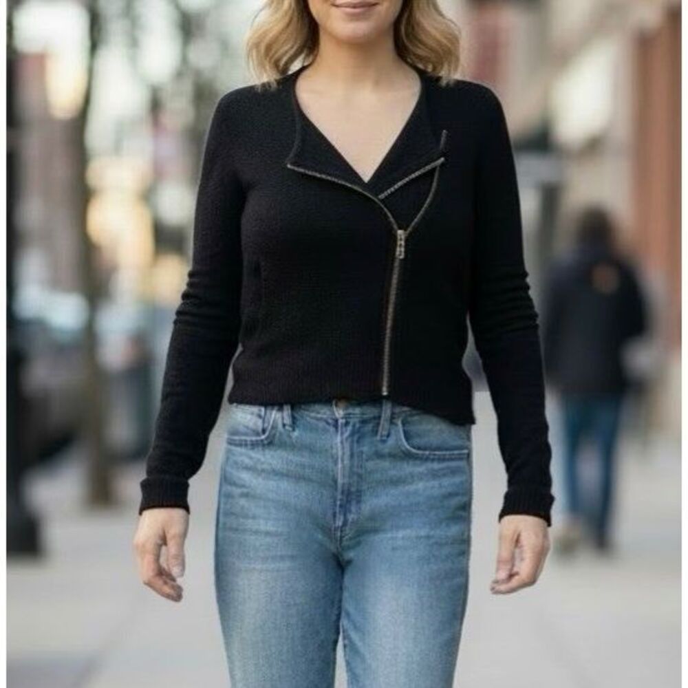 Helmut Lang Vista Ponte Knit Black Moto Jacket Size Small